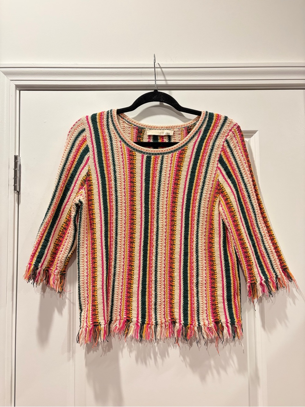 Vanessa Bruno Multicolor Striped Fringe Knit Sweater Medium